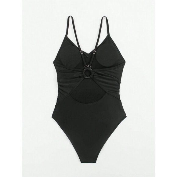 Classic Cut Out Ring Linked One Piece Swimsuit black - Picture 4 of 8